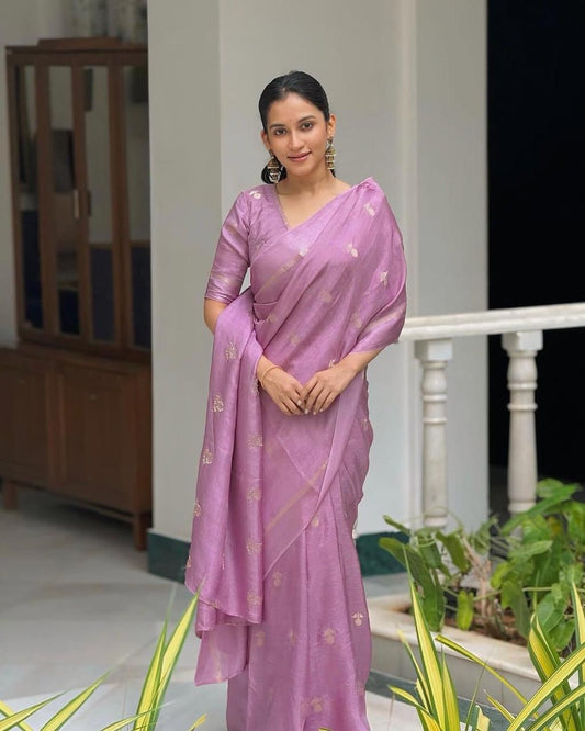 Light violet Soft Viscose Khadi Silk Partywear Saree with Satin Border & Jacquard Design
