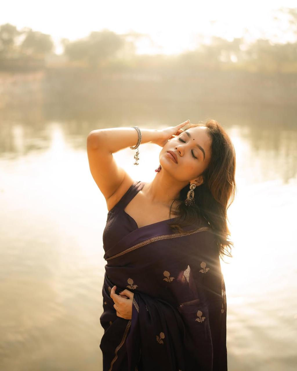 Violet Soft Viscose Khadi Silk Partywear Saree with Satin Border & Jacquard Design