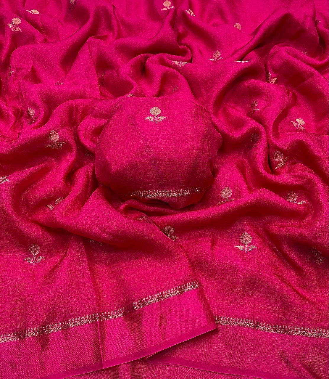 Pink Soft Viscose Khadi Silk Partywear Saree with Satin Border & Jacquard Design