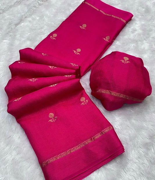 Pink Soft Viscose Khadi Silk Partywear Saree with Satin Border & Jacquard Design
