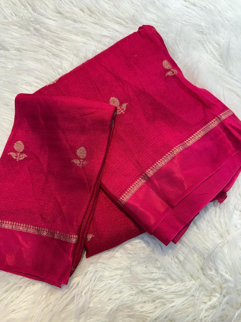 Pink Soft Viscose Khadi Silk Partywear Saree with Satin Border & Jacquard Design