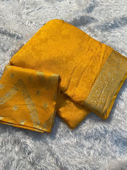Brown Viscose Chinon Saree with Dola Banarasi Silk Blouse – Festive & Wedding Wear