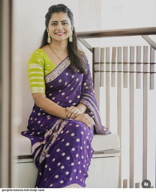 Violet Viscose Georgette Saree with Running Blouse – Elegant Partywear Collection