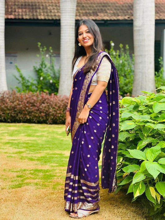 Violet Viscose Georgette Saree with white Running Blouse – Elegant Partywear Collection