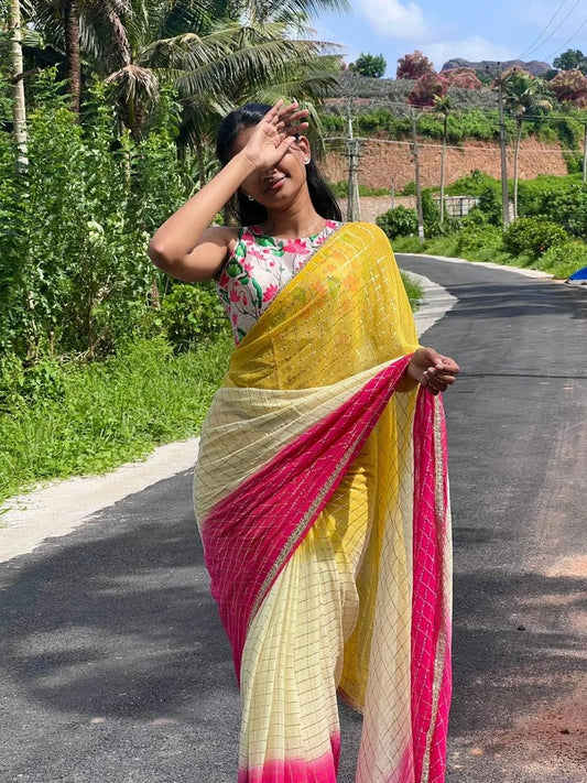 Zari Checks Viscose Weaving Saree with Chinnon Blouse – Party & Festive Wear