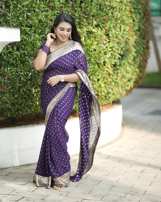 Violet Viscose Georgette Saree with Running Blouse – New Partywear Collection