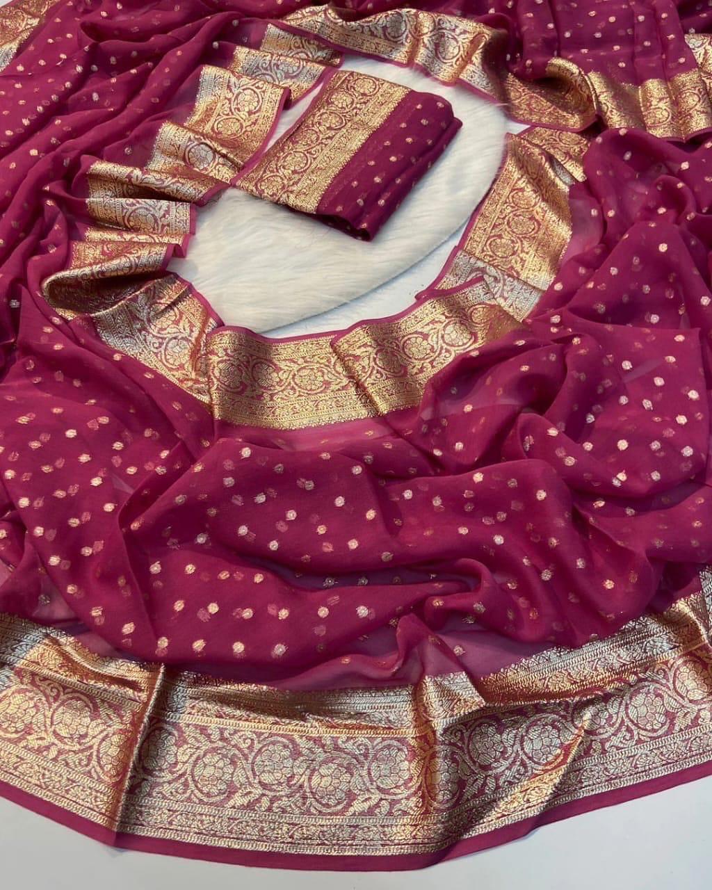 Pink Viscose Georgette Saree with Running Blouse – New Partywear Collection