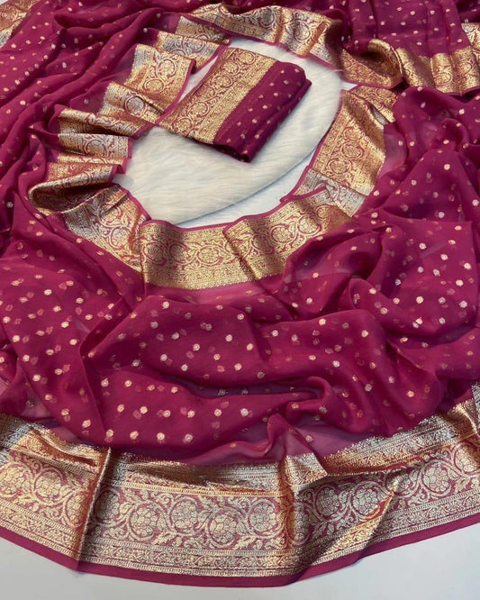 Pink Viscose Georgette Saree with Running Blouse – New Partywear Collection