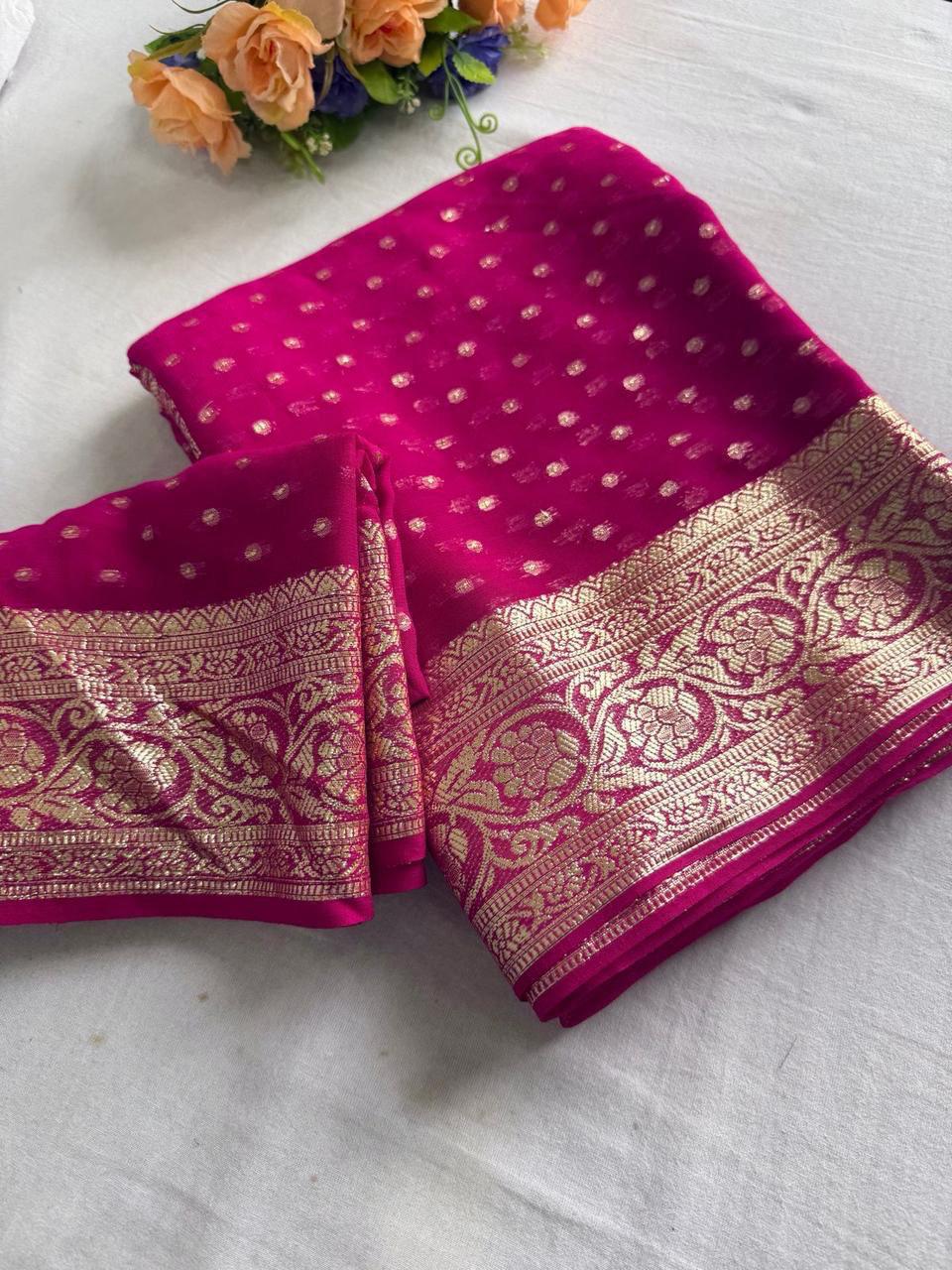 Pink Viscose Georgette Saree with Running Blouse – New Partywear Collection