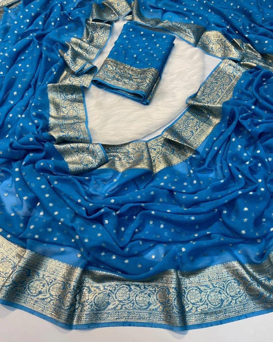 Blue Viscose Georgette Saree with Running Blouse – New Partywear Collection