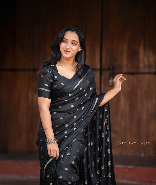 Black Jute Viscose Saree with Running Blouse – Back in Stock Partywear
