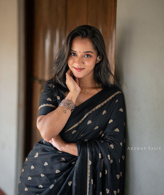 Black Jute Viscose Saree with Running Blouse – Back in Stock Partywear