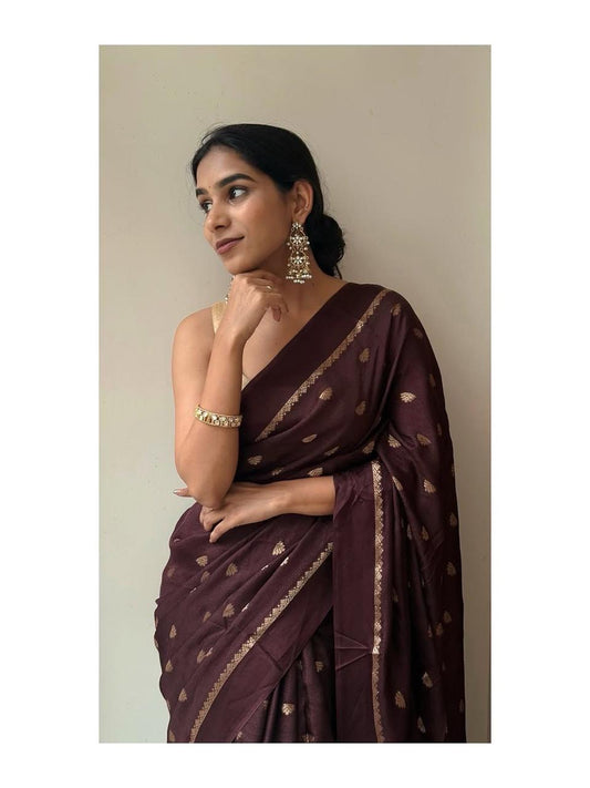 Brown Jute Viscose Saree with Running Blouse – Back in Stock Partywear