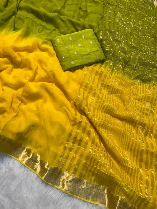 Light Green Viscose Georgette Shaded Saree with Contrast Blouse – Party & Festive Wear