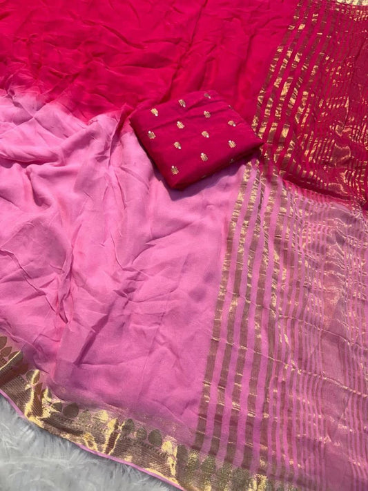 Dark Pink Viscose Georgette Shaded Saree with Contrast Blouse – Party & Festive Wear