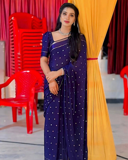 Violet Pure Chinon Viscose Saree with Matching Blouse – Restocked Partywear Collection