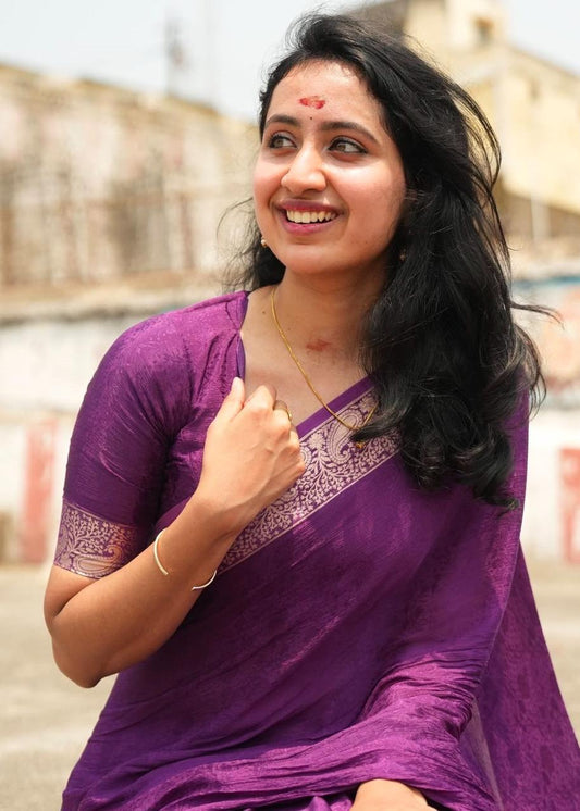 Violet Viscose Chinon Weaving Saree with Dola Banarasi Silk Blouse – Festive Collection