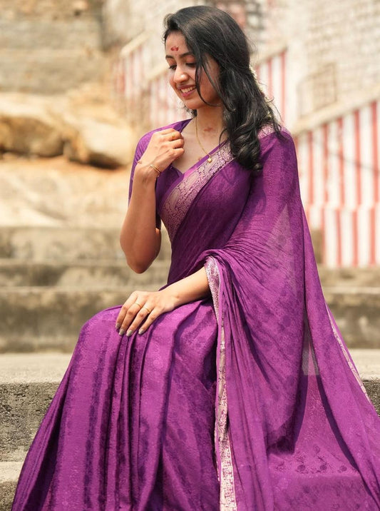 Violet Viscose Chinon Weaving Saree with Dola Banarasi Silk Blouse – Festive Collection