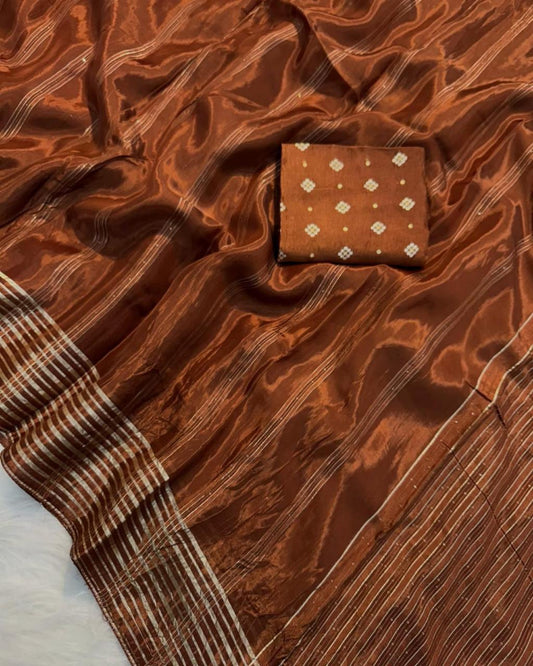 Viscose Chinon Weaving Saree with Dola Banarasi Silk Blouse – Festive Collection