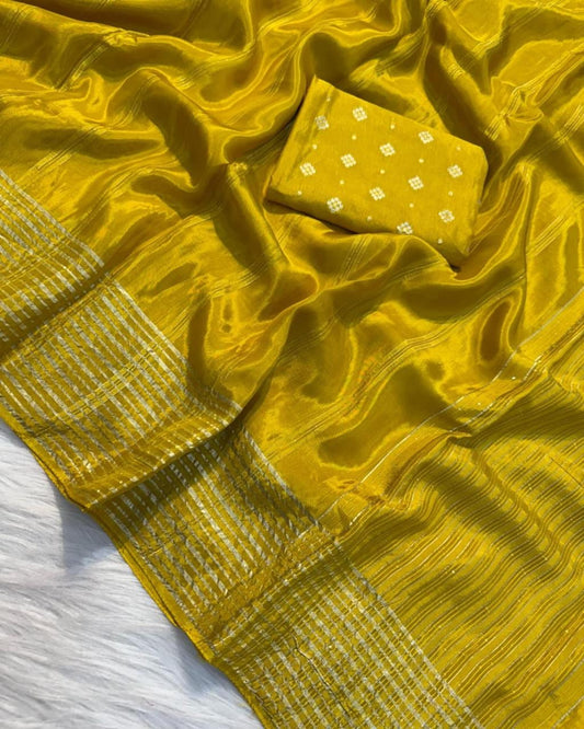 Viscose Chinon Weaving Saree with Dola Banarasi Silk Blouse – Festive Collection