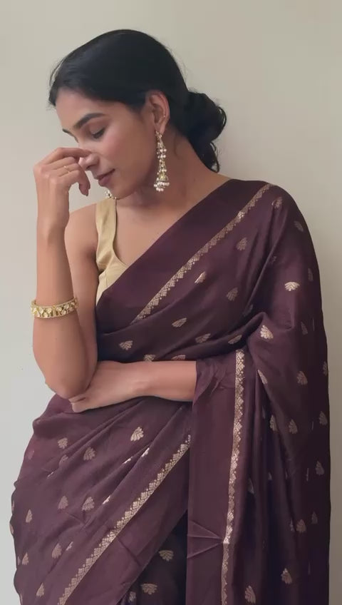 Brown Jute Viscose Saree with Running Blouse – Back in Stock Partywear