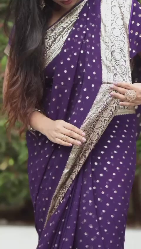 Violet Viscose Georgette Saree with Running Blouse – New Partywear Collection