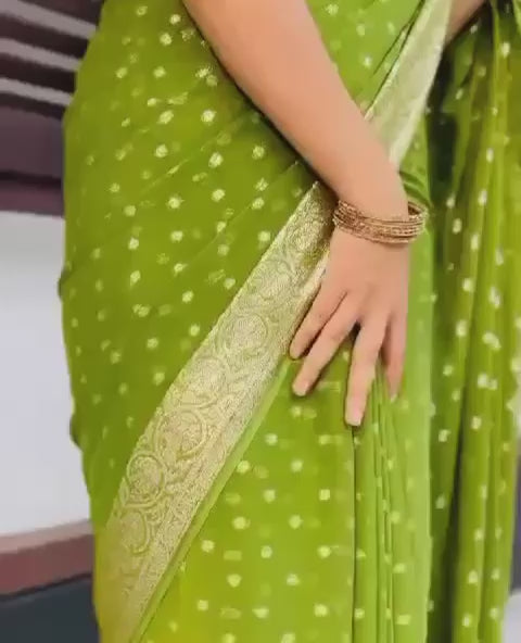Stunzilla Green Viscose Georgette Saree with Running Blouse – New Partywear Collection